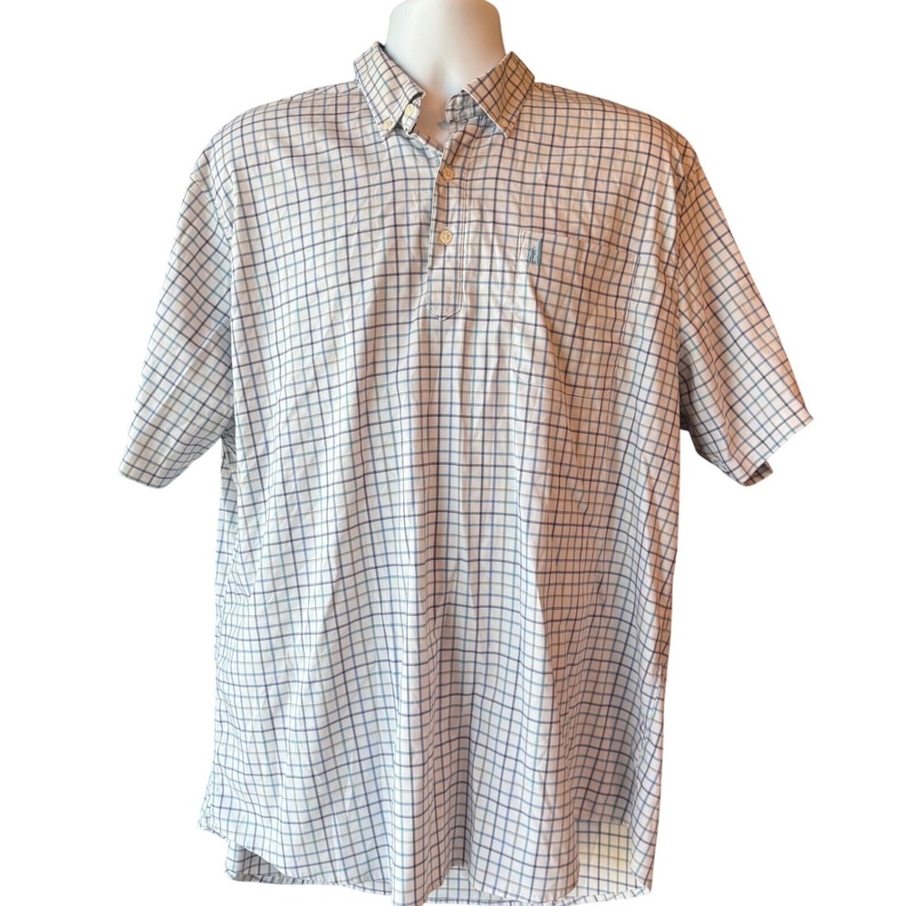 JOHNNIE-O Prep-Formance Popover Polo Shirt With Stretch White Plaid Mens Sz XXL